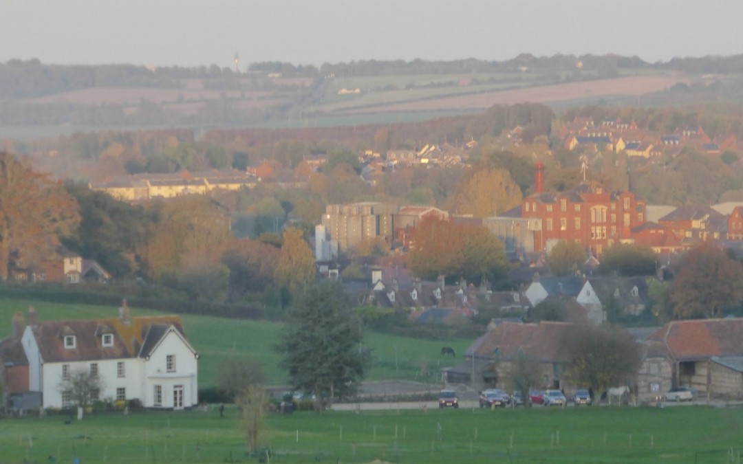 farmhouse with blandford town in october