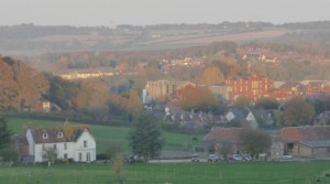 farmhouse with blandford town in october